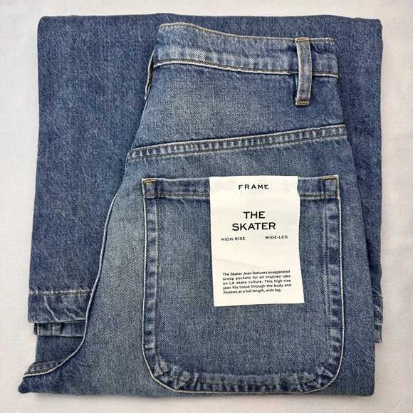 FRAME Skater Wide Leg High Rise Jeans Size 27 Rochester Wash Denim Quiet Luxury - Picture 8 of 9